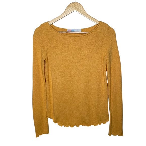 Free People FP Beach Mustard Yellow Scalloped Hem Sweater - Picture 3 of 12